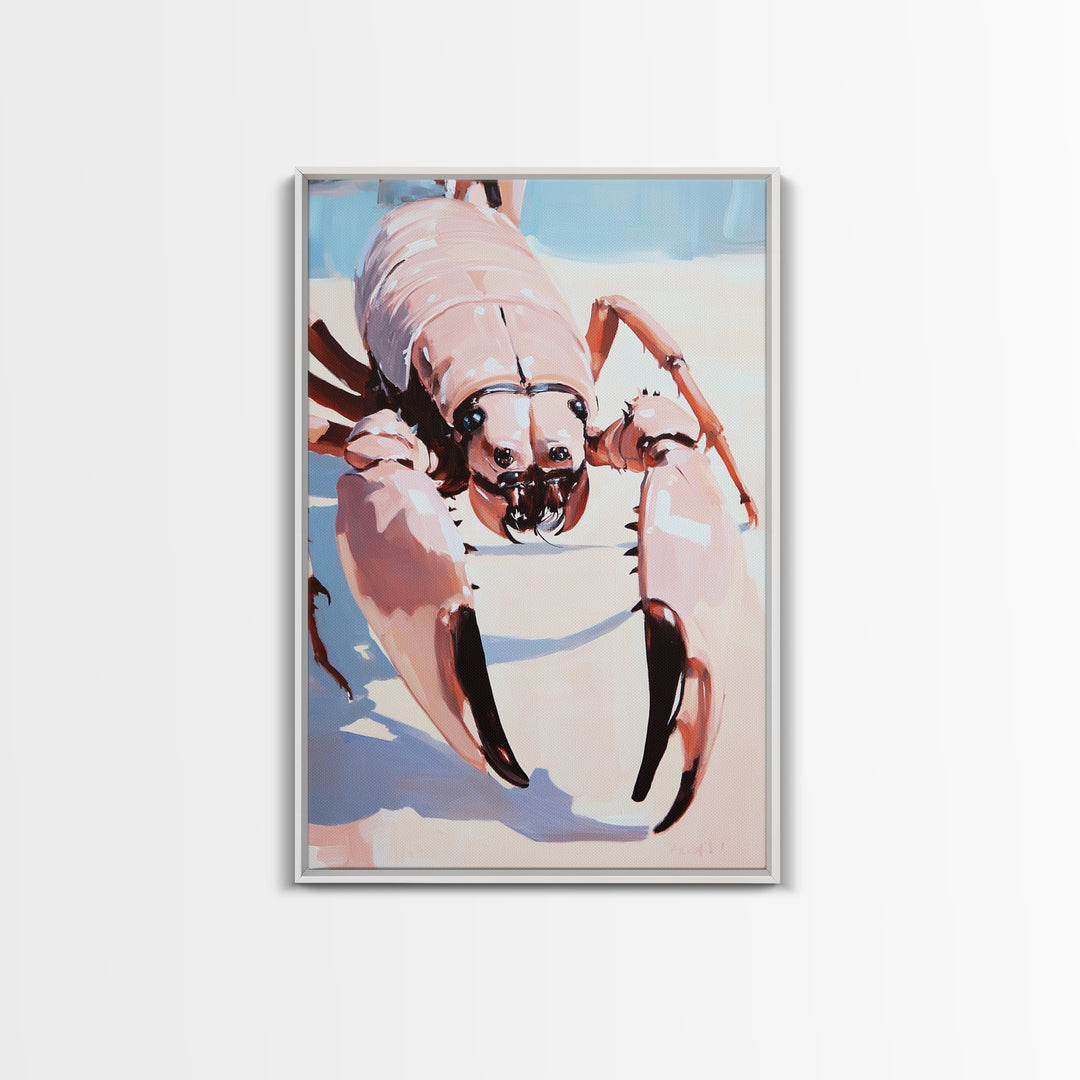 Crab Art, Coastal Nautical, Beach House Decor, Framed Canvas Print, Ocean Wall Art, Modern Minimalist Painting, Kitchen Wall Decor