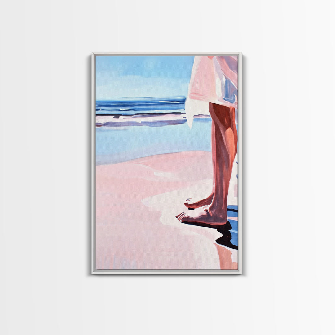 Barefoot Beach, Ocean View, Coastal Serenity, Minimalist Art, Framed Canvas Print, Seaside Aesthetic, Bedroom Decor, Relaxing Wall Art
