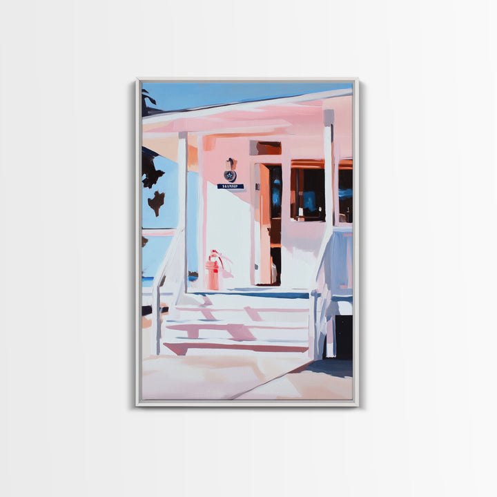 Beach House, Coastal Art, Nautical Decor, Minimalist Wall Art, Framed Canvas Print, Modern Home, Living Room Art, Pastel Painting