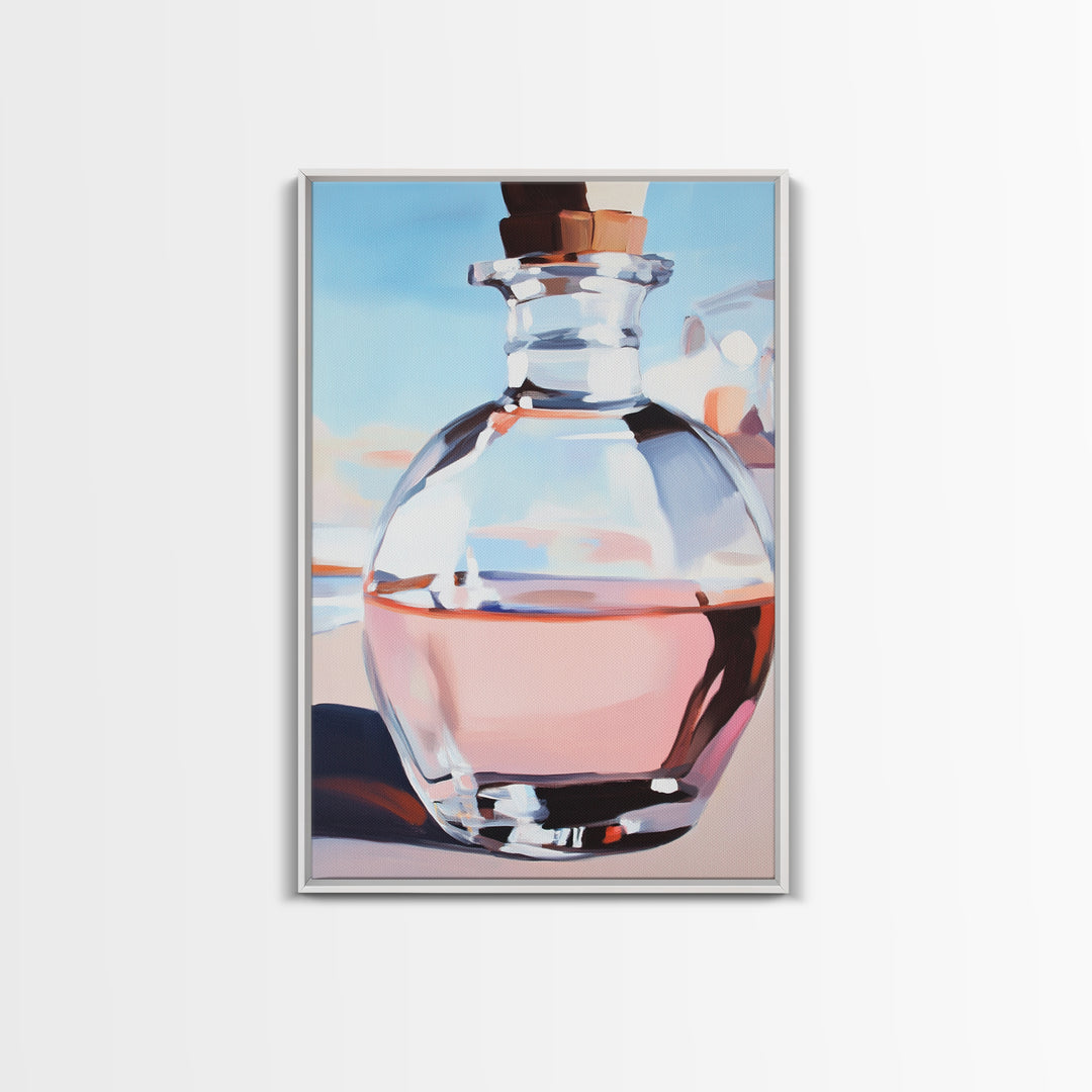 Abstract Bottle, Pink Aesthetic, Modern Kitchen Wall Art, Contemporary Bar Decor, Minimalist Still Life, Framed Canvas Print