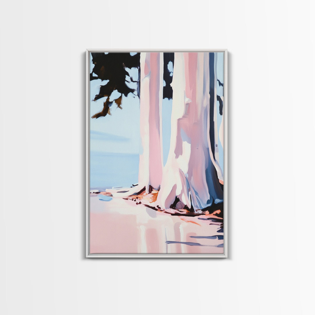 Birch Trees, Modern Forest Art, Minimalist Nature Painting, Cozy Cabin Wall Decor, Framed Canvas Print, Scandinavian Home Aesthetic