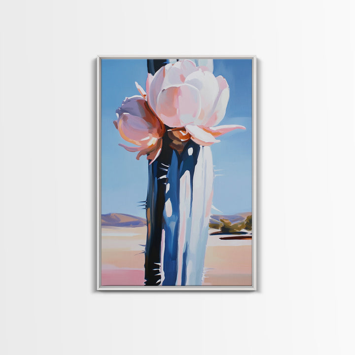 Desert Flowers, Modern Botanical Art, Pastel Succulent Painting, Nature Inspired Wall Decor, Framed Canvas Print, Aesthetic Home Art
