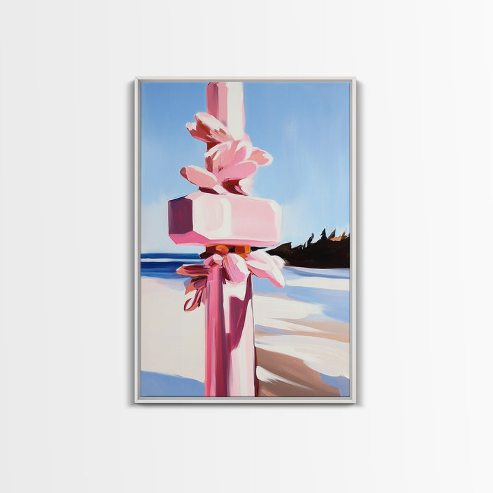 Abstract Coastal Pillar, Ocean Inspired Art, Minimalist Blue Aesthetic, Beach House Decor, Canvas Print, Framed Canvas Print