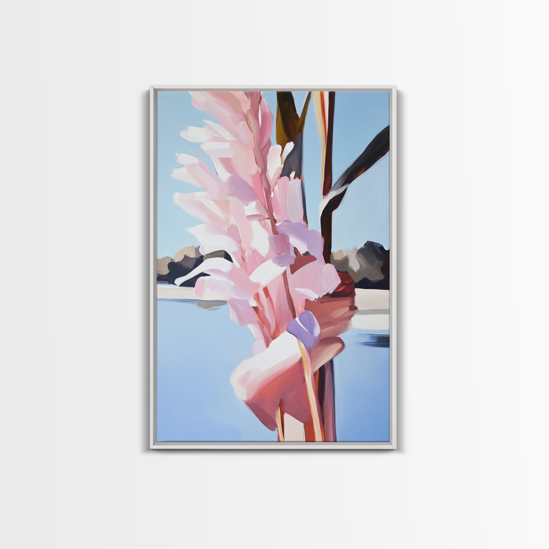 Botanical, Pink Flowers, Summer Nature Art, Canvas Print, Floral Painting, Minimalist Wall Decor, Feminine Home Art, Bedroom Wall Art