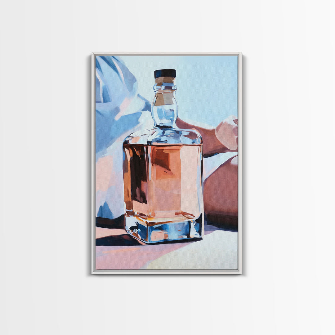 Whiskey Bottle, Elegant Drink, Modern Still Life, Minimalist Art, Sophisticated Decor, Bar Wall Art, Contemporary Painting, Canvas Print