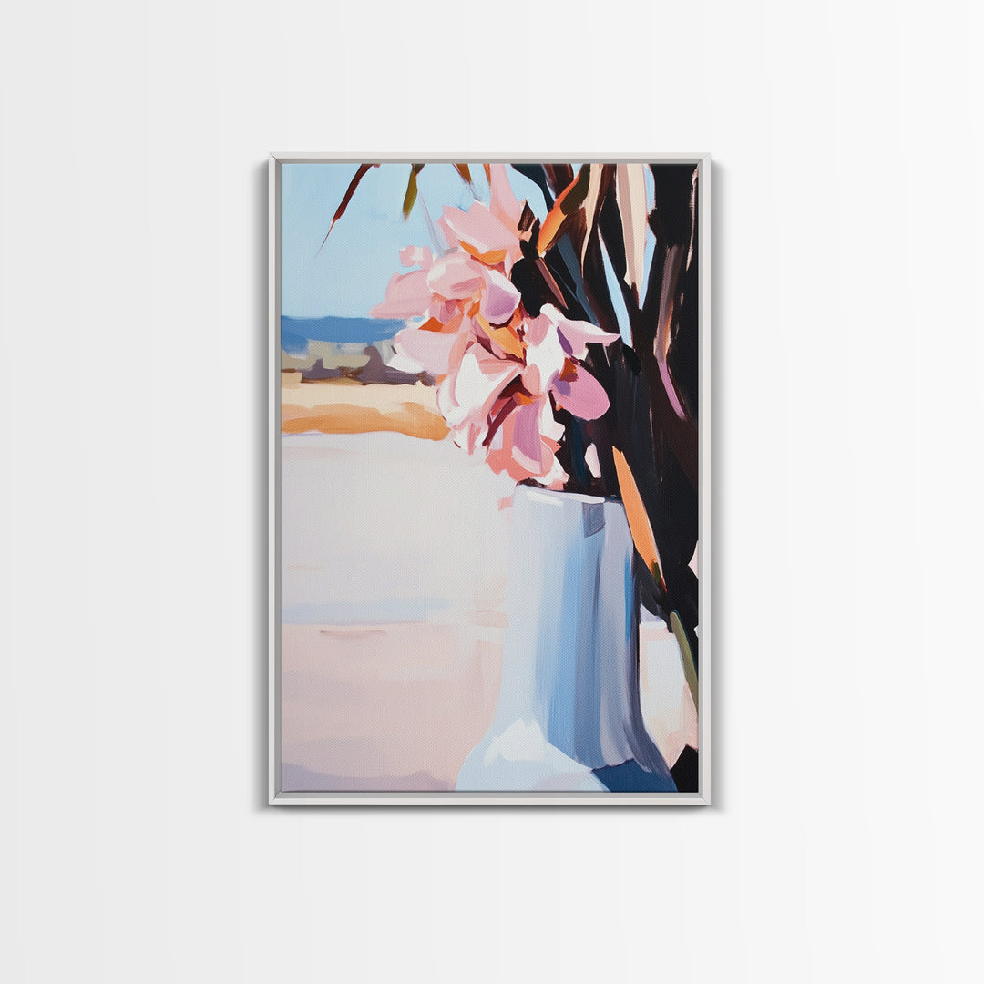 Beach Vase, Coastal Florals, Ocean Breeze, Relaxing Summer Art, Minimalist Aesthetic, Pastel Painting, Living Room Art, Canvas Print
