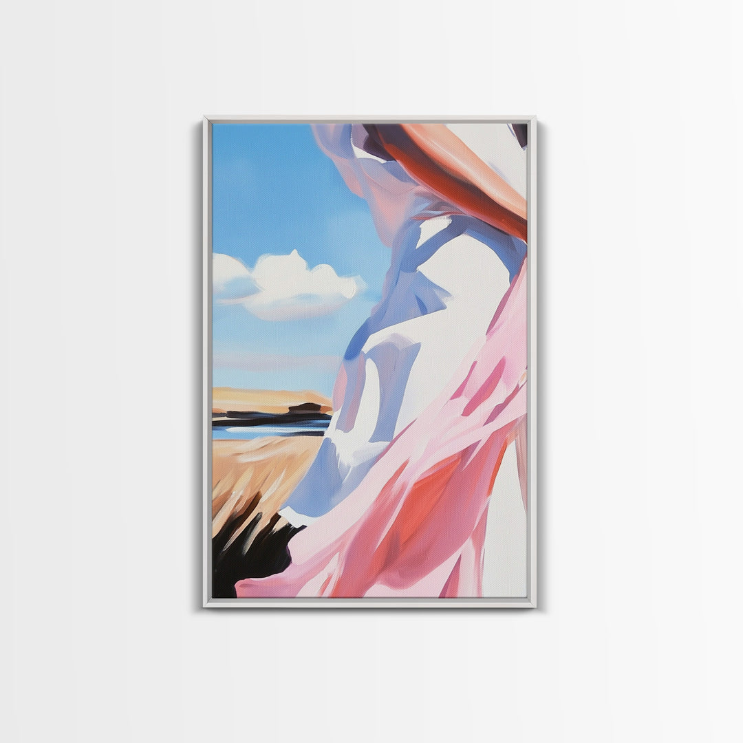 Coastal Breeze, Flowing Dress, Beach Aesthetic, Minimalist Art, Modern Home Decor, Living Room Wall Art, Framed Canvas Print