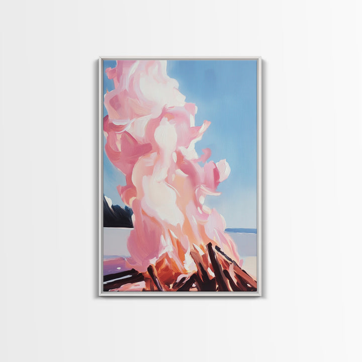 Billowing Smoke, Blazing Flames, Sunset Glow, Framed Canvas Print, Abstract Nature Art, Rustic Living Room Decor, Cozy Cabin Wall Art