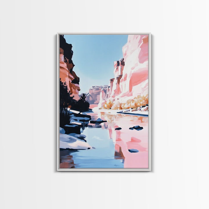 Canyon River, Reflection, Rocks, Framed Canvas Print, Nature Wall Art, Western Decor, Living Room Art, Minimalist Landscape, Boho Art