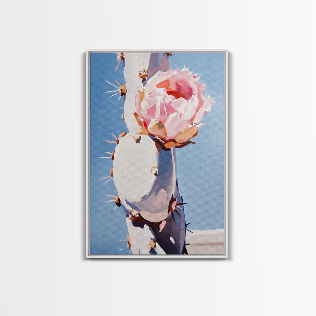 Cactus, Blooming Flower, Desert, Framed Canvas Print, Southwest Wall Art, Boho Aesthetic, Nature Decor, Botanical Art, Bedroom Art