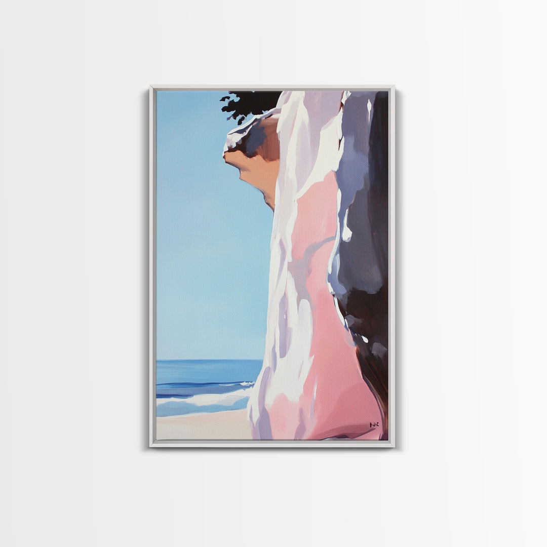 Ocean Cliff, Coastal Landscape Art, Seaside Print, Beach House Decor, Natural Tones, Framed Canvas Print, Modern Wall Art, Gift