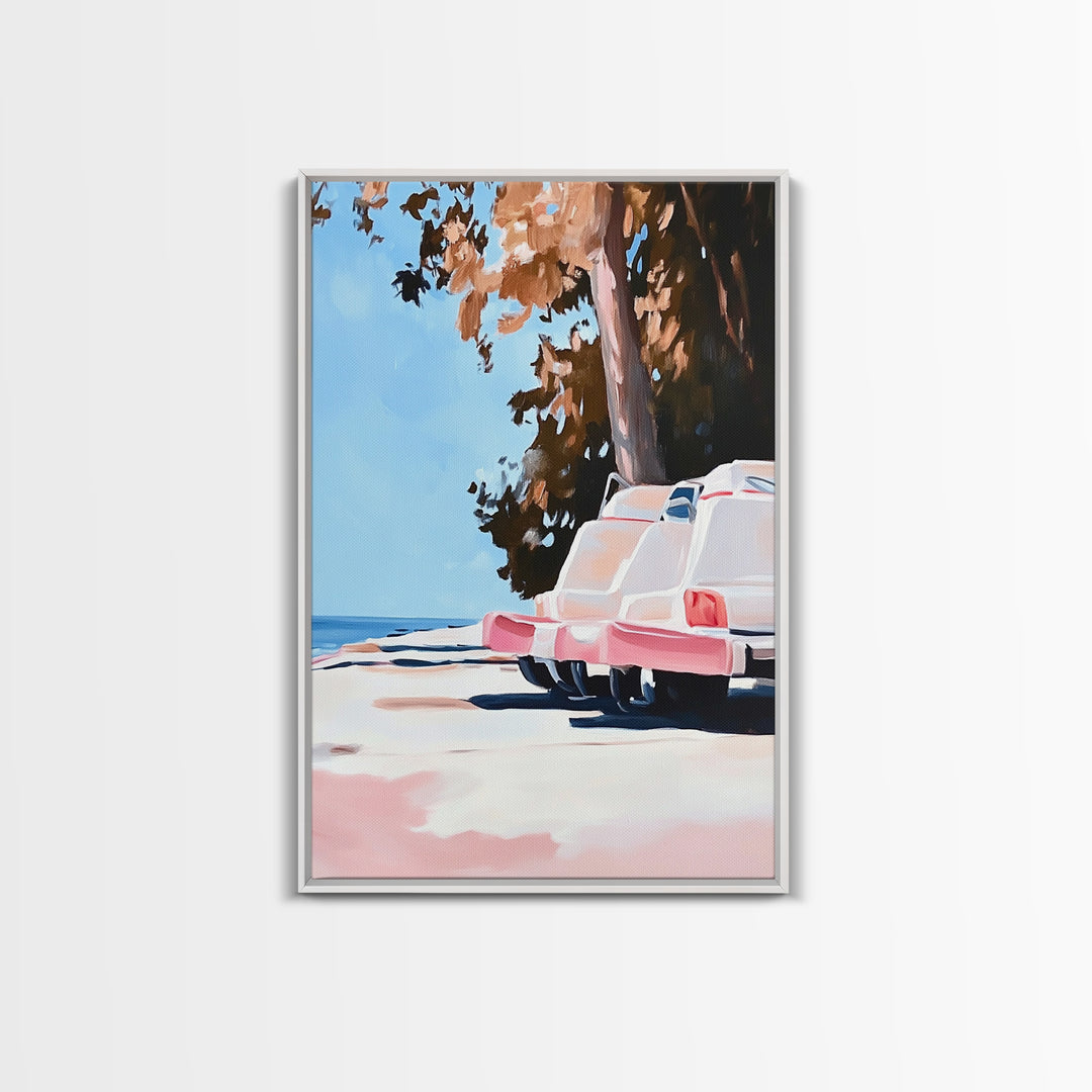 Cliffs and Water, Nature Wall Art, Minimalist Landscape, Coastal Home Decor, Blue and Pink Art, Framed Canvas Print, Office Wall Decor