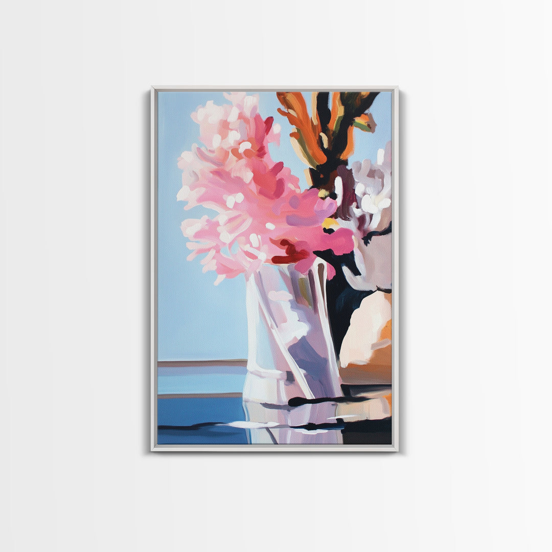 Pink Clouds, Sky Art, Dreamy Landscape, Serene Wall Decor, Blue and Pink Painting, Framed Canvas Print, Office Decor, Aesthetic Gift
