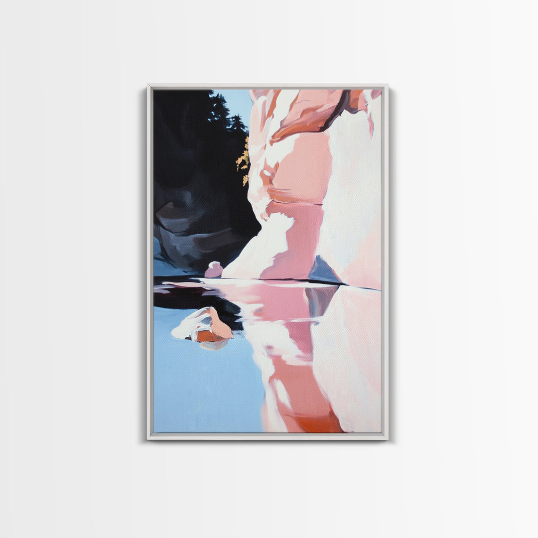 Canyon Reflection Art, Abstract Landscape Painting, Earthy Modern Decor,Nature Wall Print, Framed Canvas Print, Living Room Wall Art