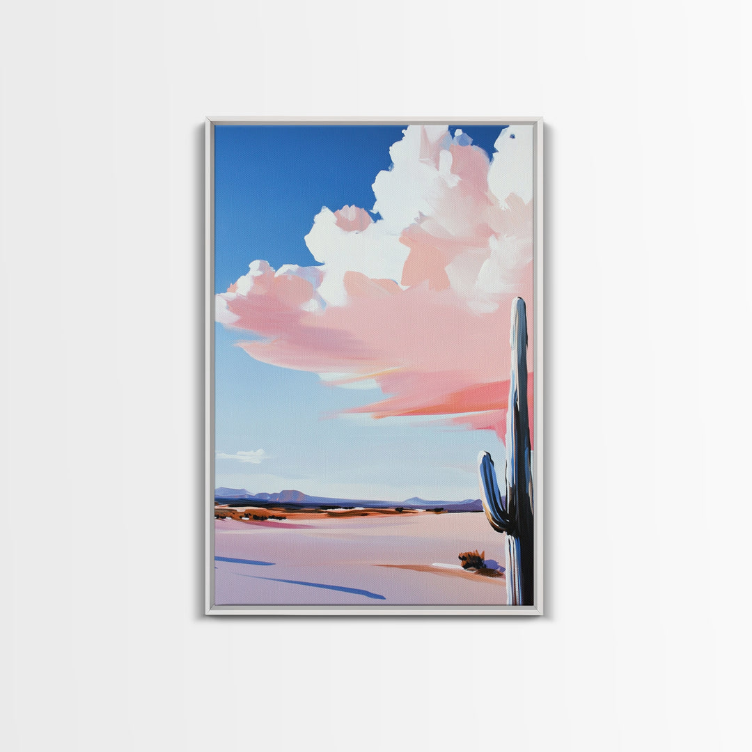 Desert Cactus Art, Southwestern Landscape Painting, Warm Boho Decor, Modern Nature Print, Framed Canvas Print, Living Room Wall Art