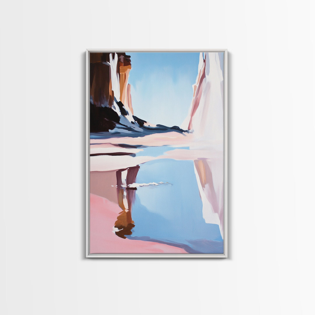 Canyon Lake View, Abstract Western Landscape, Earthy Desert Colors, Modern Nature Art, Framed Canvas Print, Entryway Wall Art