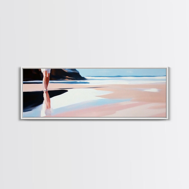 Coastal Stroll, Soft Pastel Beach, Minimalist Ocean Art, Canvas Print, Tranquil Shoreline, Boho Beach House Decor, Bedroom Wall Art