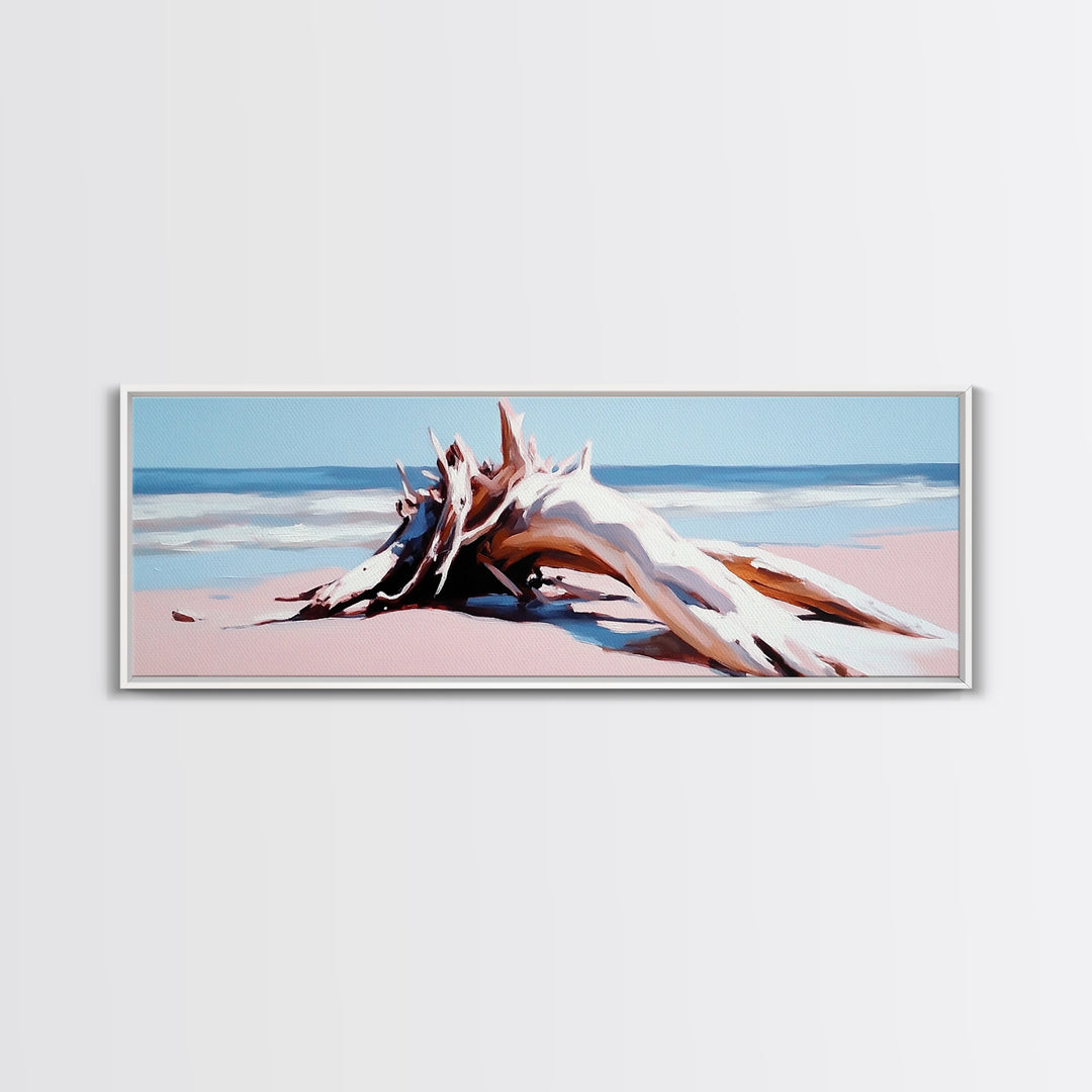 Beach Driftwood, Coastal Art, Seaside Wall Decor, Nature Painting, Canvas Print, Living Room Wall Art, Modern Beach House Art
