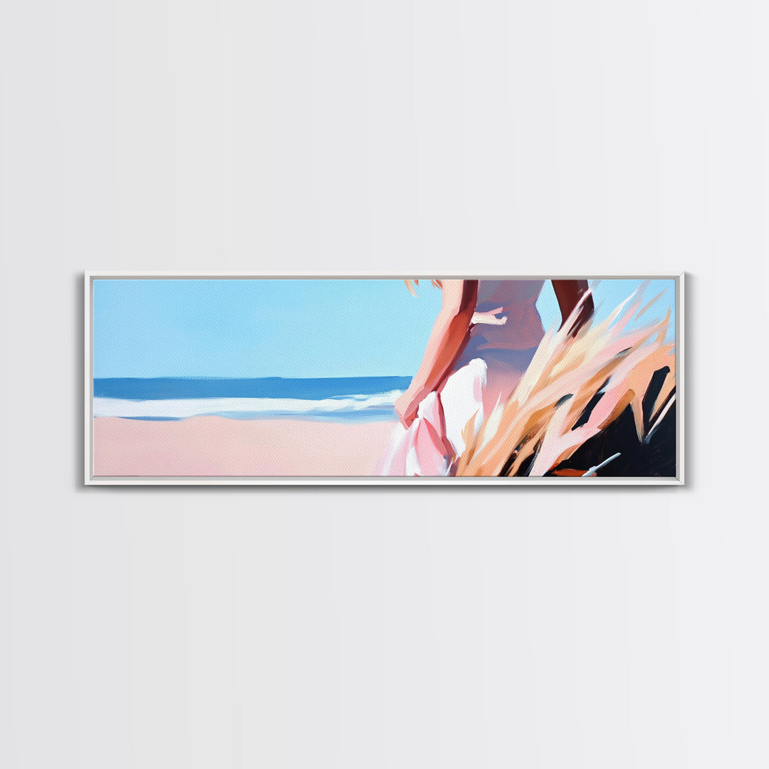 Ocean Breeze, Coastal Woman, Serenity Art, Beach Aesthetic, Canvas Print, Boho Wall Art, Relaxing Bedroom Wall Decor