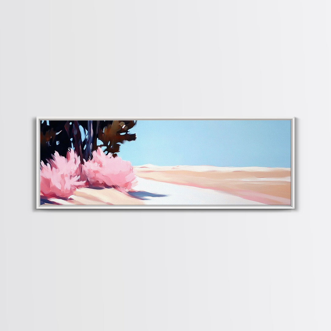 Desert Bloom, Minimalist Landscape, Soft Pastel Art, Tranquil Nature Scene, Canvas Print, Living Room Wall Art, Modern Boho Decor