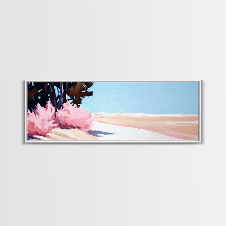 Desert Bloom, Minimalist Landscape, Soft Pastel Art, Tranquil Nature Scene, Canvas Print, Living Room Wall Art, Modern Boho Decor
