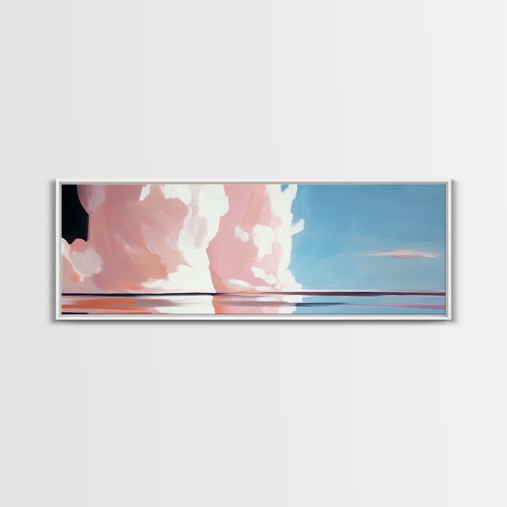 Pink Clouds, Ocean Reflection, Dreamy Sky, Framed Canvas Print, Surreal Landscape, Coastal Wall Art, Minimalist Decor, Bedroom Art