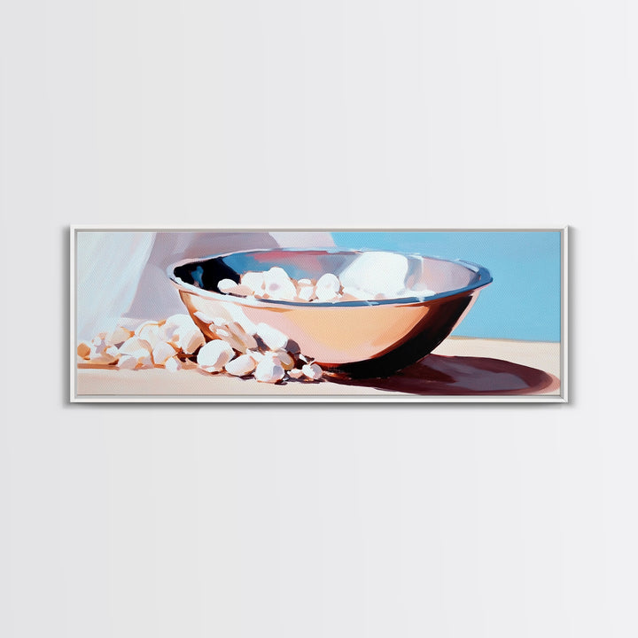 Bowl, Marshmallows, Cozy Winter Aesthetic, Canvas Print, Kitchen Wall Art, Modern Still Life, Warm Neutral Decor, Minimalist Home