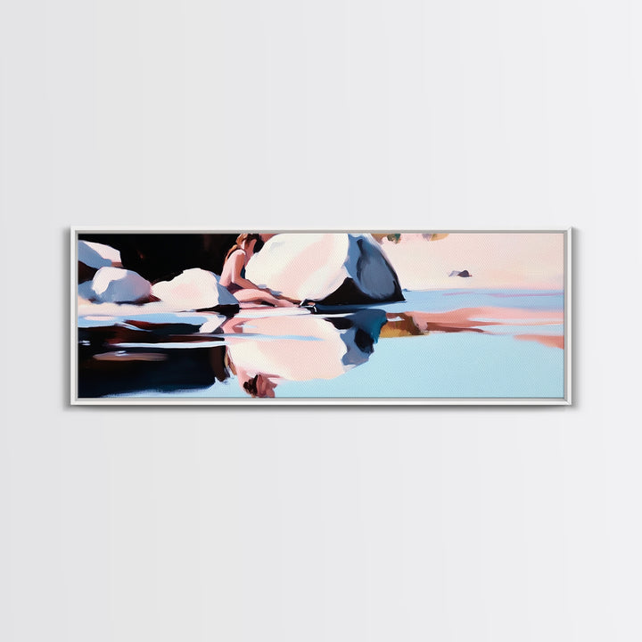 Ocean Breeze, Coastal Bliss, Beach Reflection, Pastel Waves, Canvas Print, Modern Art, Living Room Wall Art, Large Wall Decor