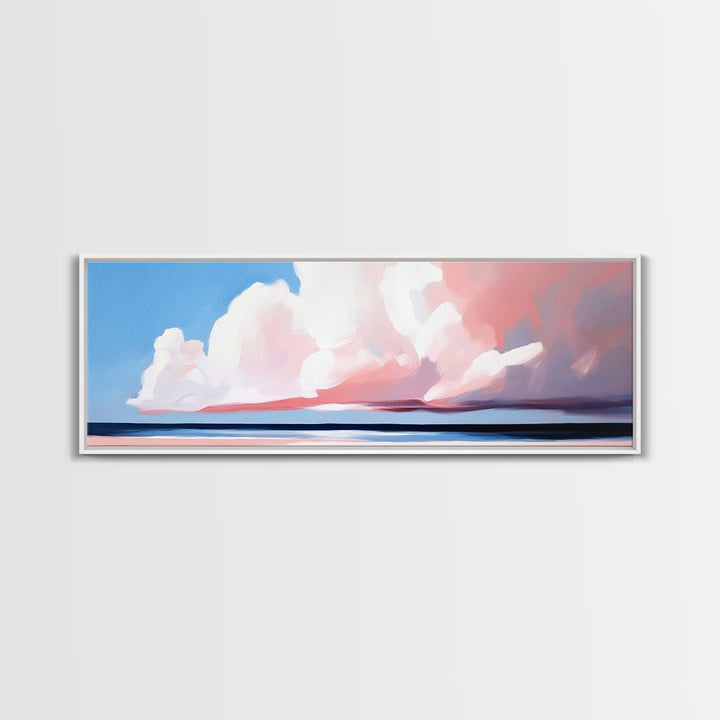 Cloudy Horizon, Sunset Beach, Pastel Sky, Canvas Print, Modern Seascape, Relaxing Coastal Wall Art, Dreamy Ocean Decor, Minimalist