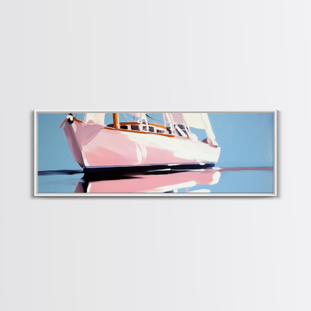 Nautical Boat Art, Ocean Sailing Painting, Coastal Framed Canvas Print, Minimalist Wall Decor, Blue Seascape Artwork, Beach House Style