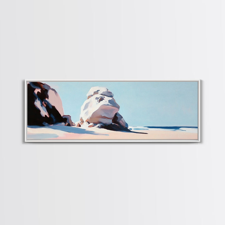 Ocean Rock Formation, Coastal Landscape, Serene Beach Scene, Minimalist Nature Art, Living Room Decor, Tranquil Canvas Print