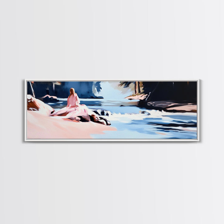 Riverside Serenity, Tranquil Landscape, Nature Lover Decor, Zen Aesthetic, Framed Canvas Print, Rustic Living Room Wall Art