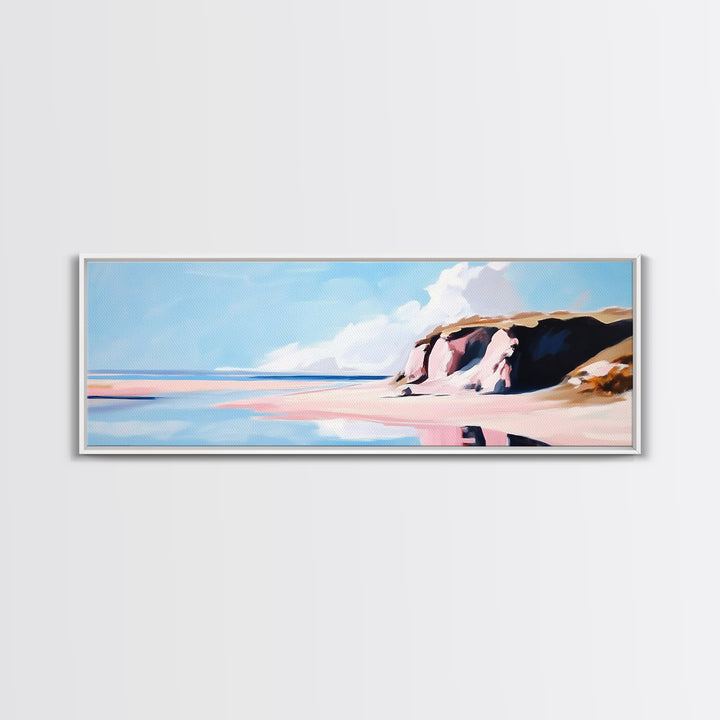 Coastal Landscape, Beach Wall Art, Ocean Painting, Pastel Seascape, Living Room Decor, Minimalist Art, Framed Canvas Print