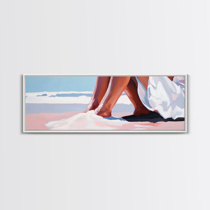 Romantic Beach, Ocean Waves, Coastal Painting, Minimalist Seascape, Pastel Sand Art, Nautical Wall Decor, Bedroom Art, Framed Canvas Print