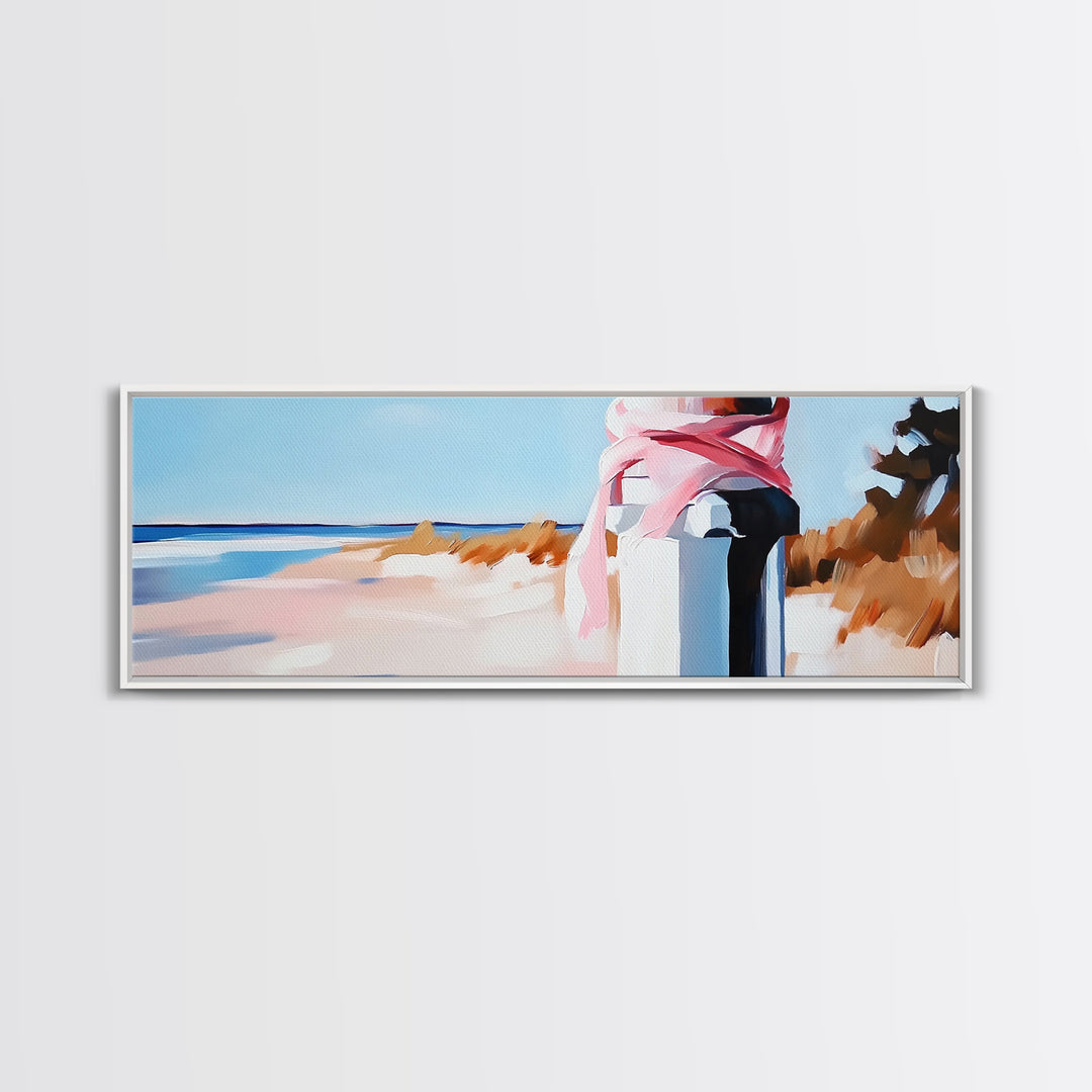 Coastal Fence Art, Beach Landscape Print, Pastel Ocean Painting, Minimalist Seaside Decor, Large Canvas Print, Modern Home Wall Art