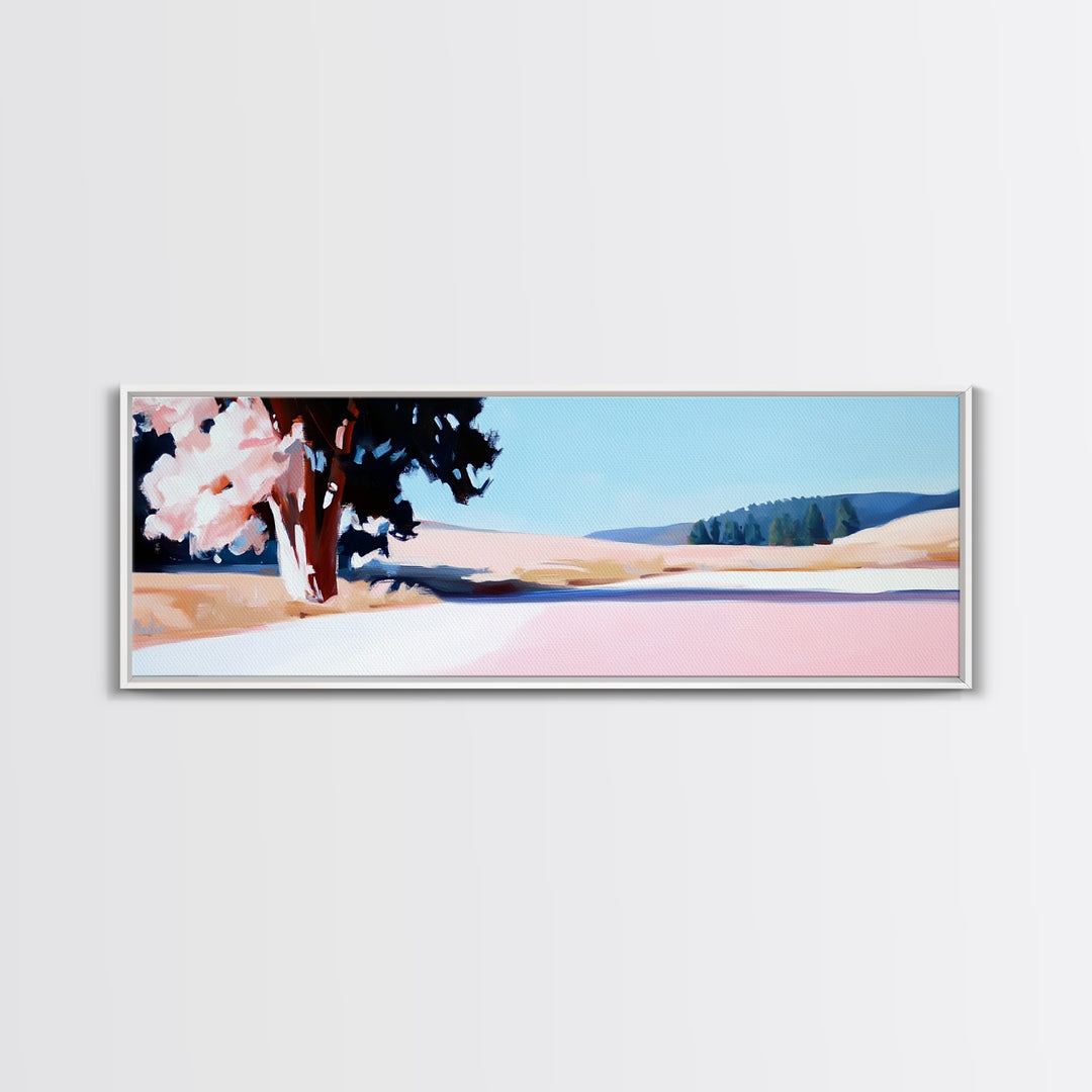 Blooming Tree, Nature Landscape, Spring Art, Framed Canvas Print, Living Room Wall Art, Impressionist Painting, Minimalist Decor