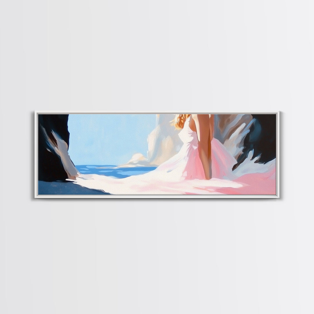 Ocean Cave, Dreamy Seascape, Coastal Beauty, Framed Canvas Print, Living Room Art, Boho Beach Decor, Minimalist Modern Landscape