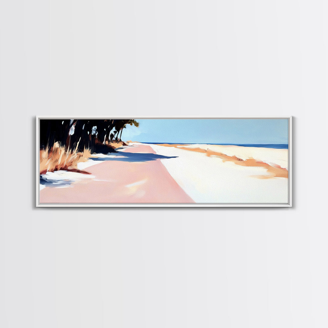 Beach Path, Sand Dunes, Coastal Landscape, Office Wall Art, Minimalist Seascape, Neutral Aesthetic, Framed Canvas Print, Modern Home Design