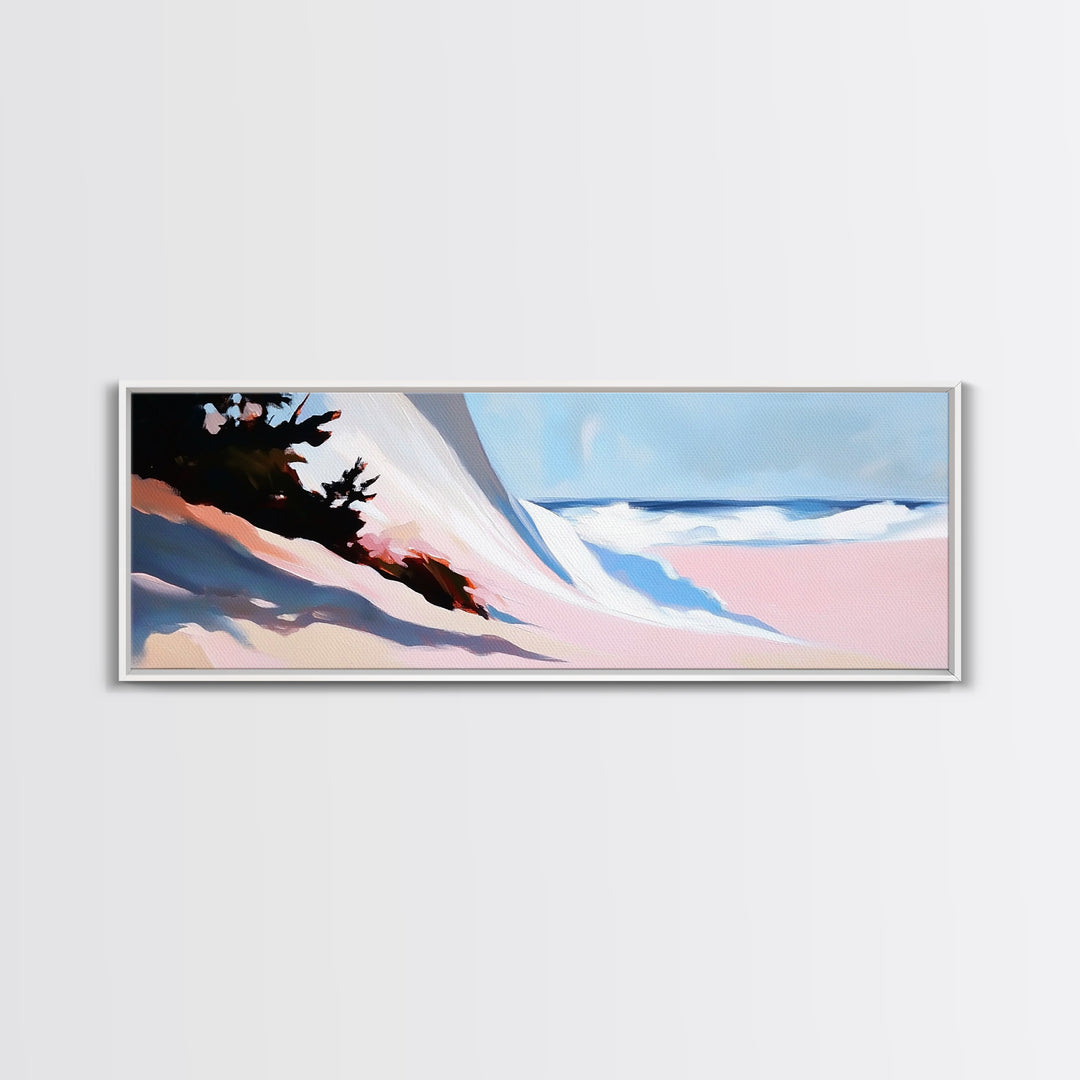 Ocean Breeze, Cliffside Waves, Coastal Landscape, Living Room Art, Nautical Decor, Minimalist Aesthetic, Framed Canvas Print, Blue Hues