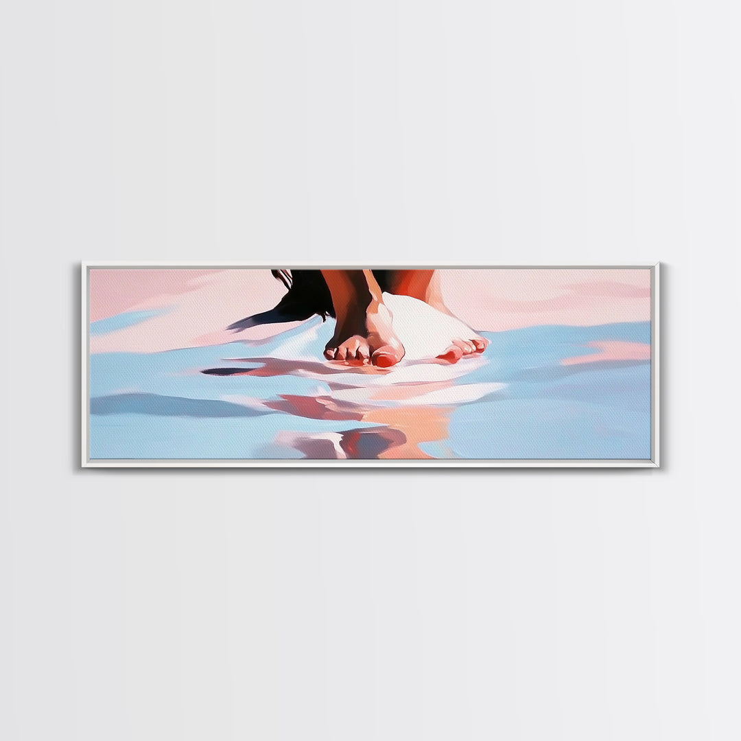 Barefoot Reflection, Beach Wall Art, Ocean Painting, Minimalist Coastal Decor, Modern Seascape, Framed Canvas Print, Boho Home Aesthetic