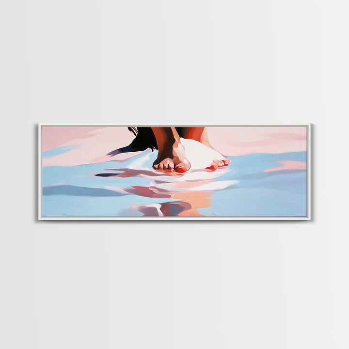 Barefoot Reflection, Beach Wall Art, Ocean Painting, Minimalist Coastal Decor, Modern Seascape, Framed Canvas Print, Boho Home Aesthetic