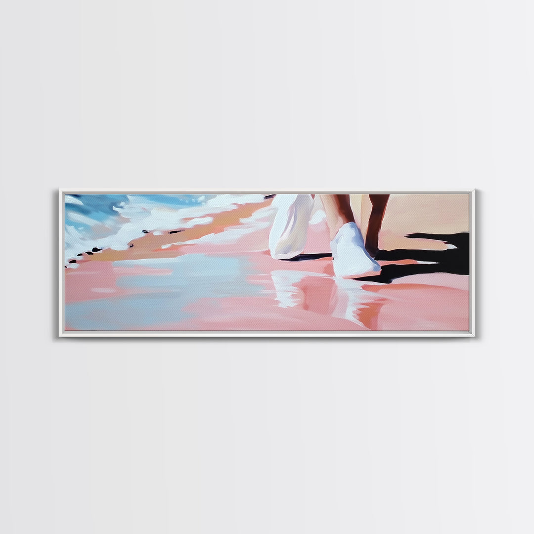 Beach Walk, Coastal Serenity, Minimalist Seaside Decor, Framed Canvas Print, Ocean Aesthetic, Relaxing Artwork, Living Room Wall Art