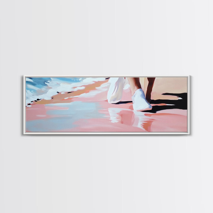 Beach Walk, Coastal Serenity, Minimalist Seaside Decor, Framed Canvas Print, Ocean Aesthetic, Relaxing Artwork, Living Room Wall Art
