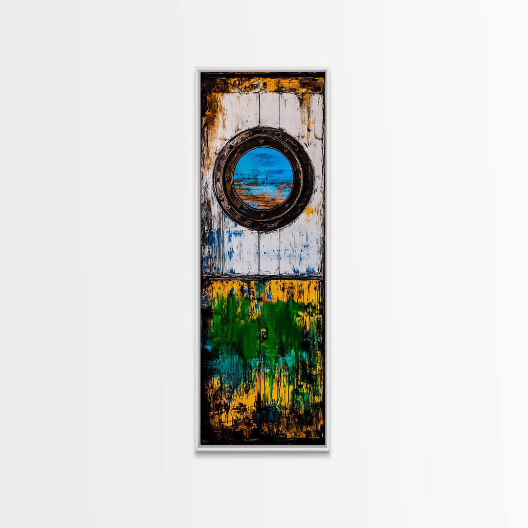 Nautical Window, Rustic Wood, Coastal Home, Canvas Print, Ocean View, Maritime Wall Art, Beach House Decor, Living Room Wall Art
