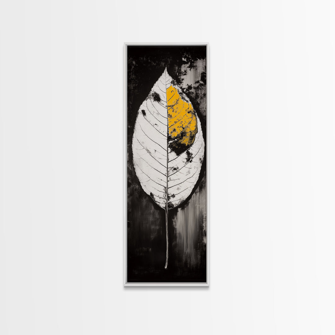 Autumn Leaf, Black and White, Minimalist, Framed Canvas Print, Modern Botanical Art, Monochrome Print, Fall Wall Decor, Cozy Home Art