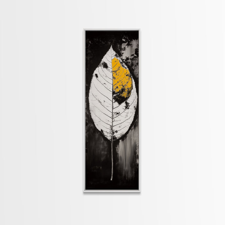 Autumn Leaf, Black and White, Minimalist, Framed Canvas Print, Modern Botanical Art, Monochrome Print, Fall Wall Decor, Cozy Home Art