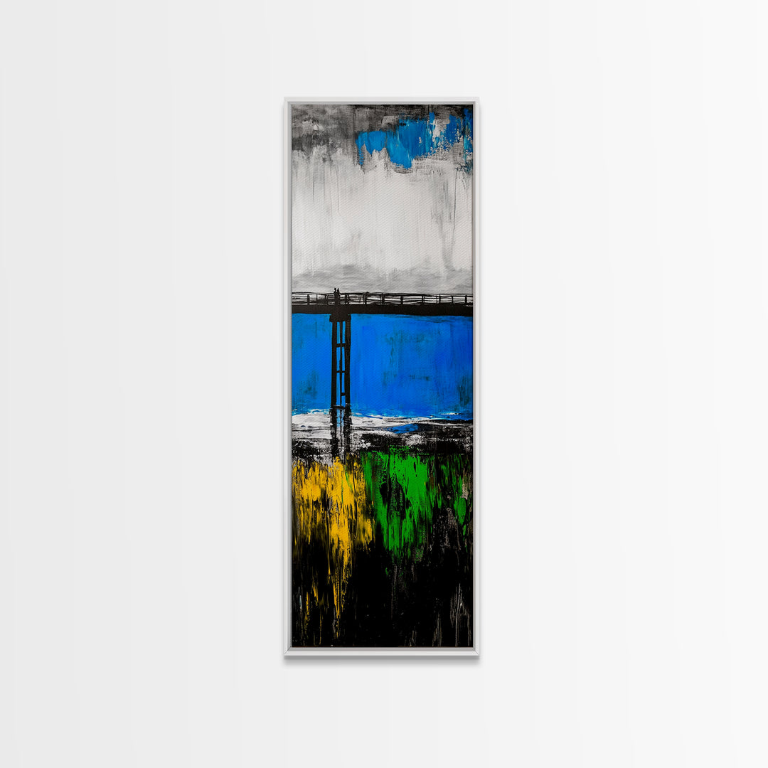 Bridge, Blue Water, Modern Abstract, Canvas Print, Contemporary Art, Urban Landscape, Minimalist Wall Art, Office Decor, Unique Home Art