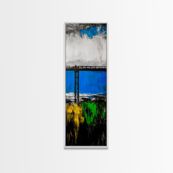 Bridge, Blue Water, Modern Abstract, Canvas Print, Contemporary Art, Urban Landscape, Minimalist Wall Art, Office Decor, Unique Home Art