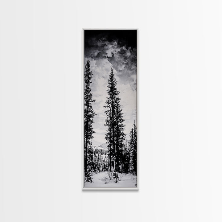 Black White Pine, Winter Forest, Nature Wall Art, Christmas Decor, Modern Minimalist, Monochrome Print, Framed Canvas Print