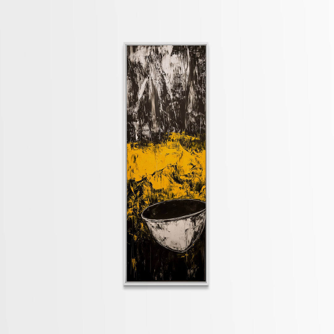 Abstract Yellow, Bold Modern Art, Textured Expressionist, High Contrast Decor, Contemporary Wall Accent, Framed Canvas Print